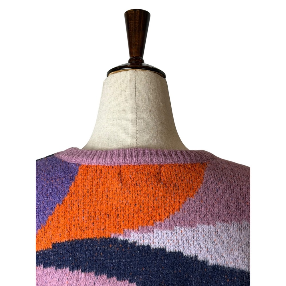 Ciebon Abstract Intarsia Knit Sweater Women Medium Purple Orange Artsy Y2K Bold - Picture 5 of 10